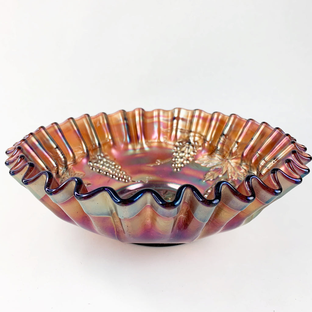 Vintage Carnival Ruffled Rim Glass Bowl