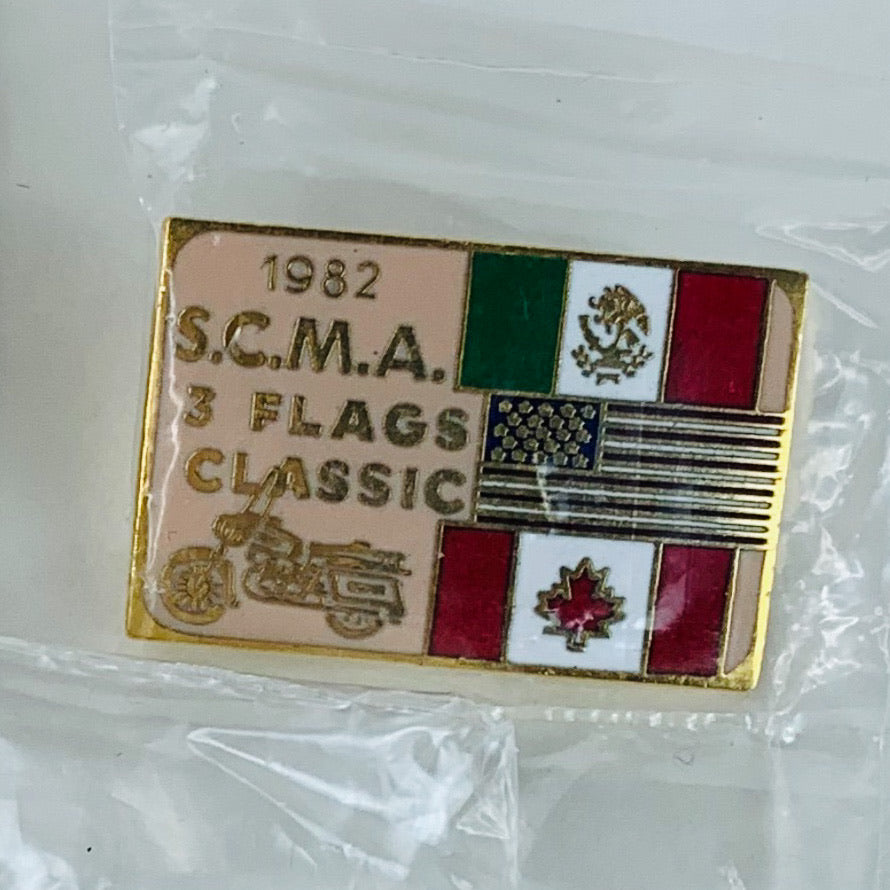 Vintage 1982 SCMA 3 Flags Classic USA CANADA MEXICO Motorcycle Biker Pin