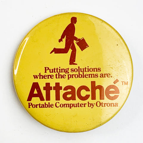 Vintage Portable Computer by Otrona Attache Advertising Pinback Button Pin