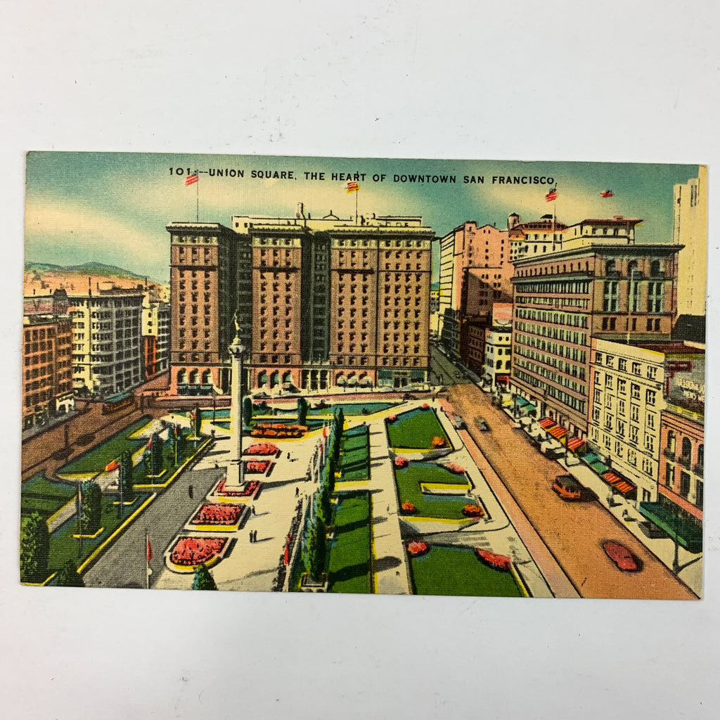 Vintage Union Square The Heart Of Downtown San Francisco Linen Postcard