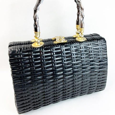 Vintage Woven Black Rattan Handbag Bag