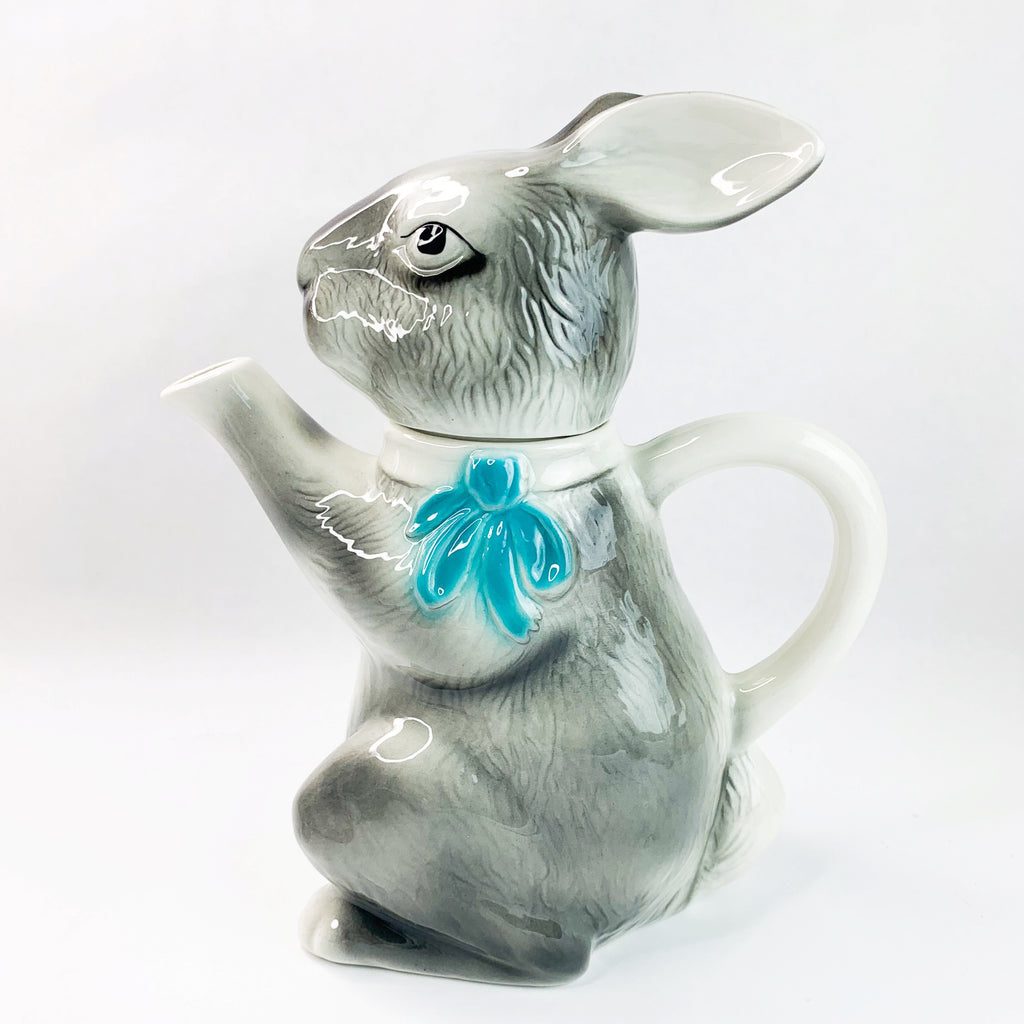 Tony Wood Staffordshire Grey Bunny Rabbit Tea Pot