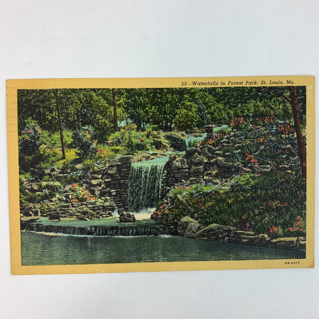 Vintage Forest Park Waterfall St. Louis Missouri Linen Postcard