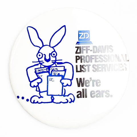 Vintage Ziff Davis Professional List Services Computer Advertising Pinback