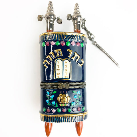 Porcelain Hinged Trinket Box Jewish Torah Scroll