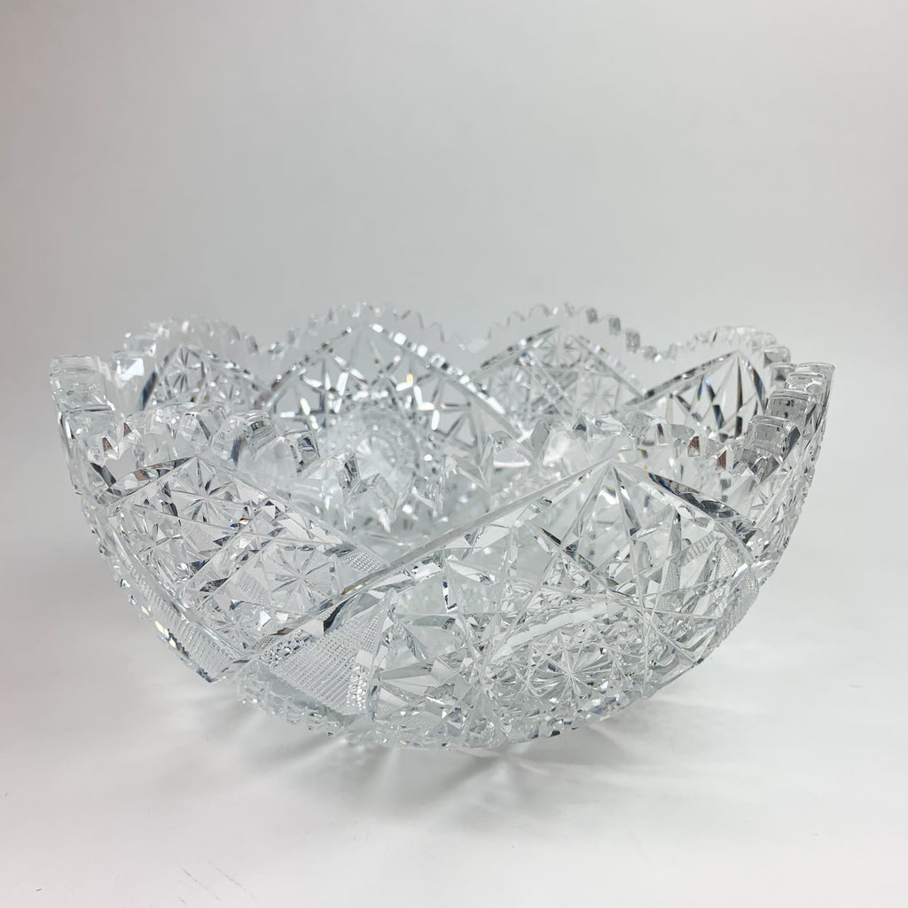 Vintage Cut Crystal Glass Pedestal Bowl
