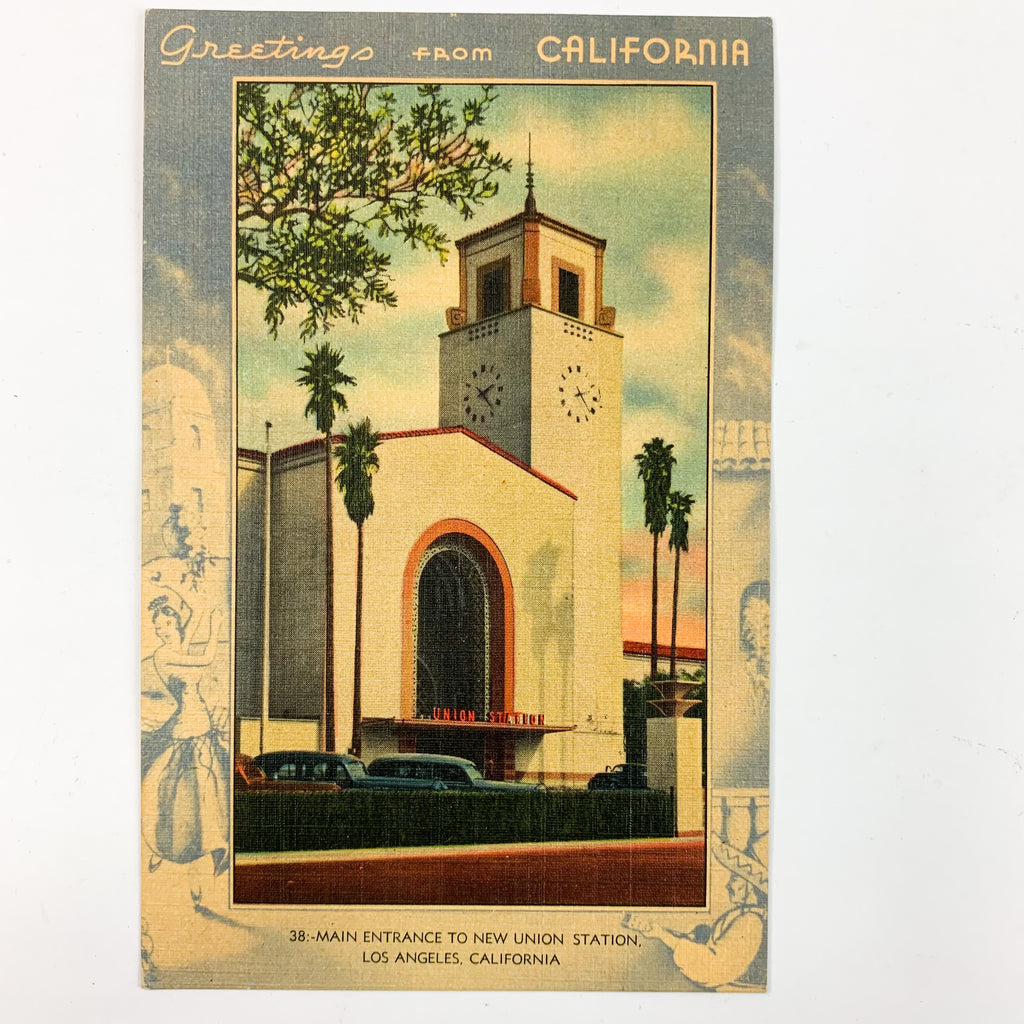 Greetings from California Union Station Main Entrance Los Angeles Postcard