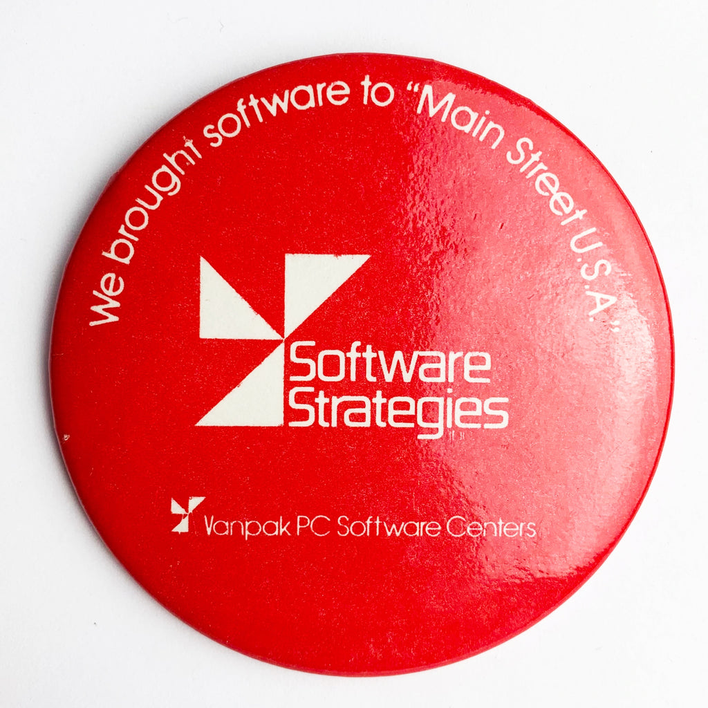 Vintage Software Strategies Vanpack Computer USA Tech Button Pinback Pin