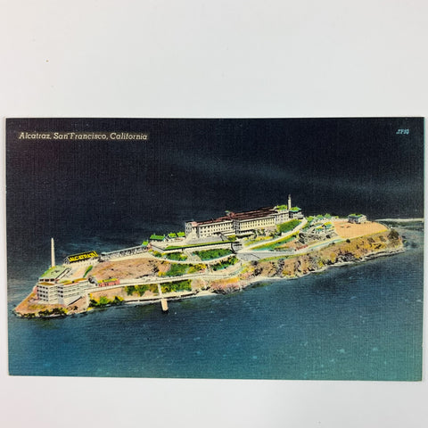 San Francisco ALCATRAZ Island California Night Linen Postcard