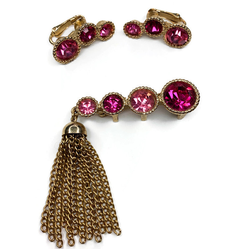 Vintage Sarah Conventry Pink Crystal Earring Set
