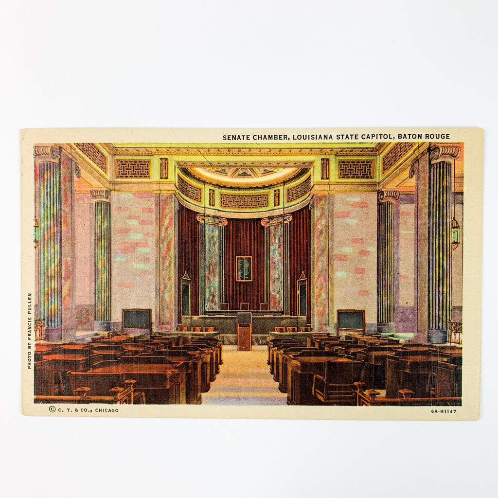 Baton Rouge Louisiana State Capitol Senate Chamber Linen Postcard
