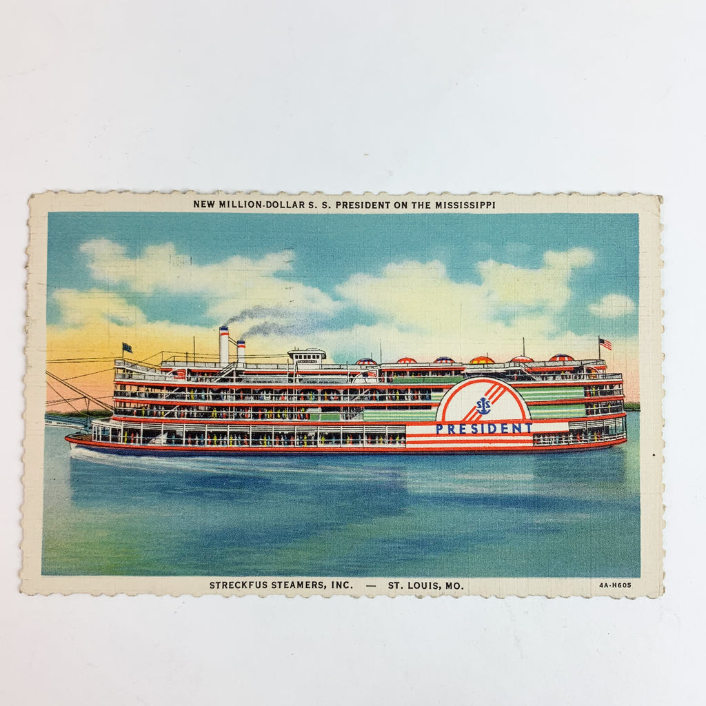 Streckfus Steamers Ship President On the Mississippi St. Louis MO Postcard