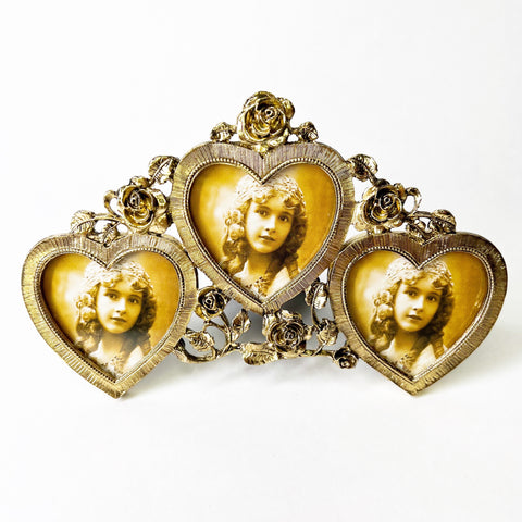 Hollywood Regency Gold Triple Heart Picture Frame