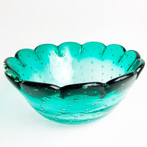 Vintage Scalloped Edge Teal Turquoise Glass Bowl