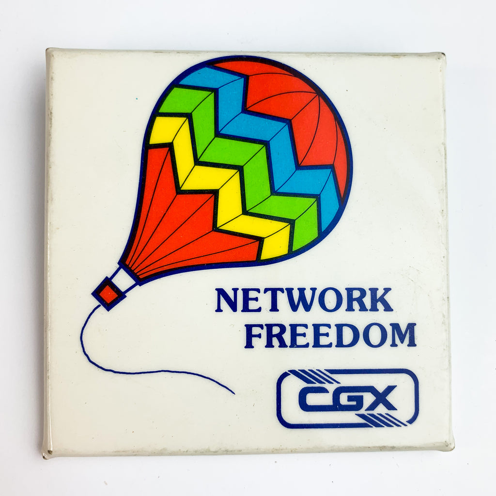 Vintage Network Freedom CGX Hot Air Ballon Square Pinback Button Pin