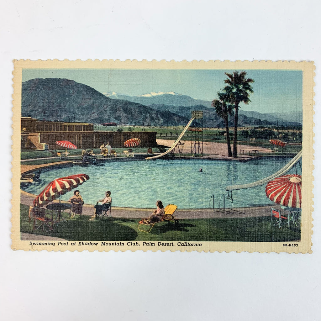 Vintage Shadow Mountain Club Palm Desert California Swimming Pool Linen Postcard