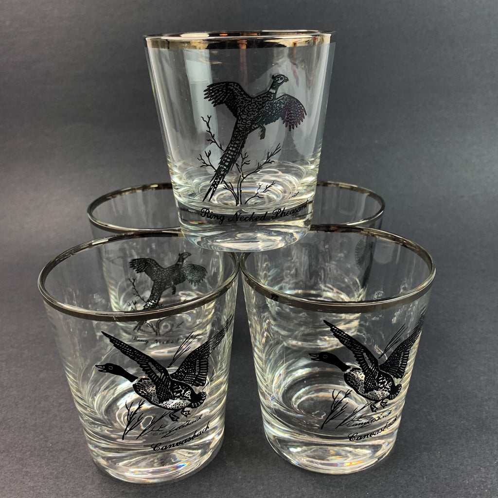 Set of 5 Wild Game Birds Barware Rock Glasses MCM