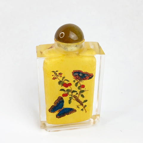 Vintage Glass Snuff Bottle Butterfly Reverse Painted Design