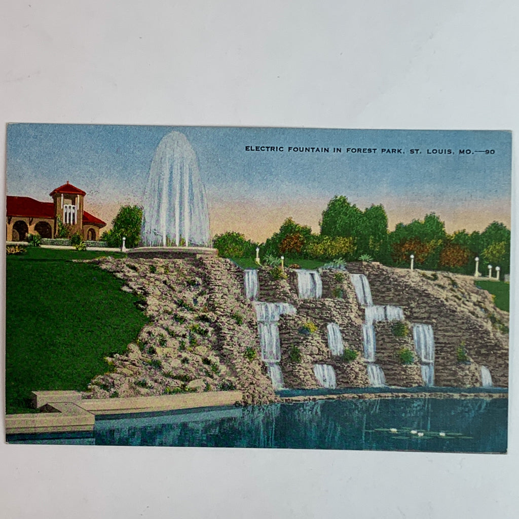 Forest Park St. Louis Missouri Electric Fountain Linen Postcard