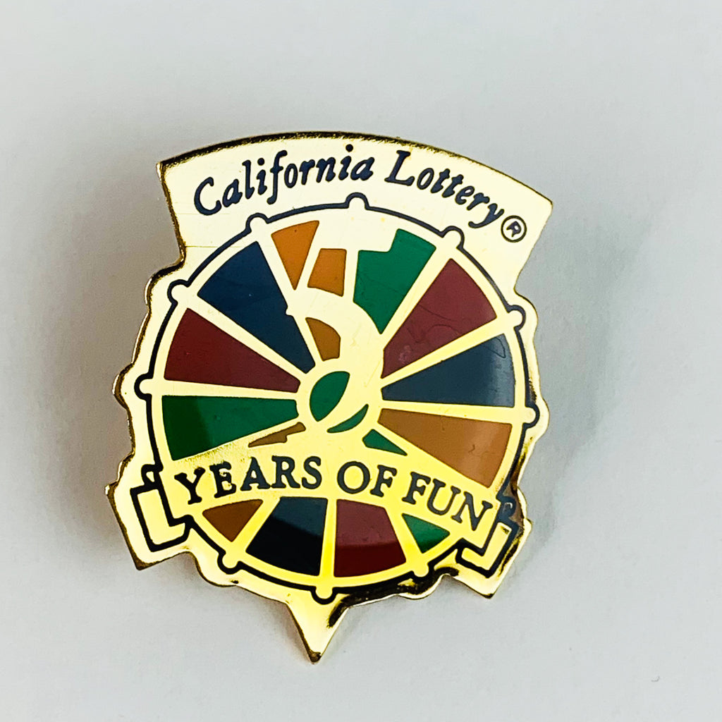 California Lottery 5  Years of Fun Spinning Wheel Hat Lapel Pin Pinback