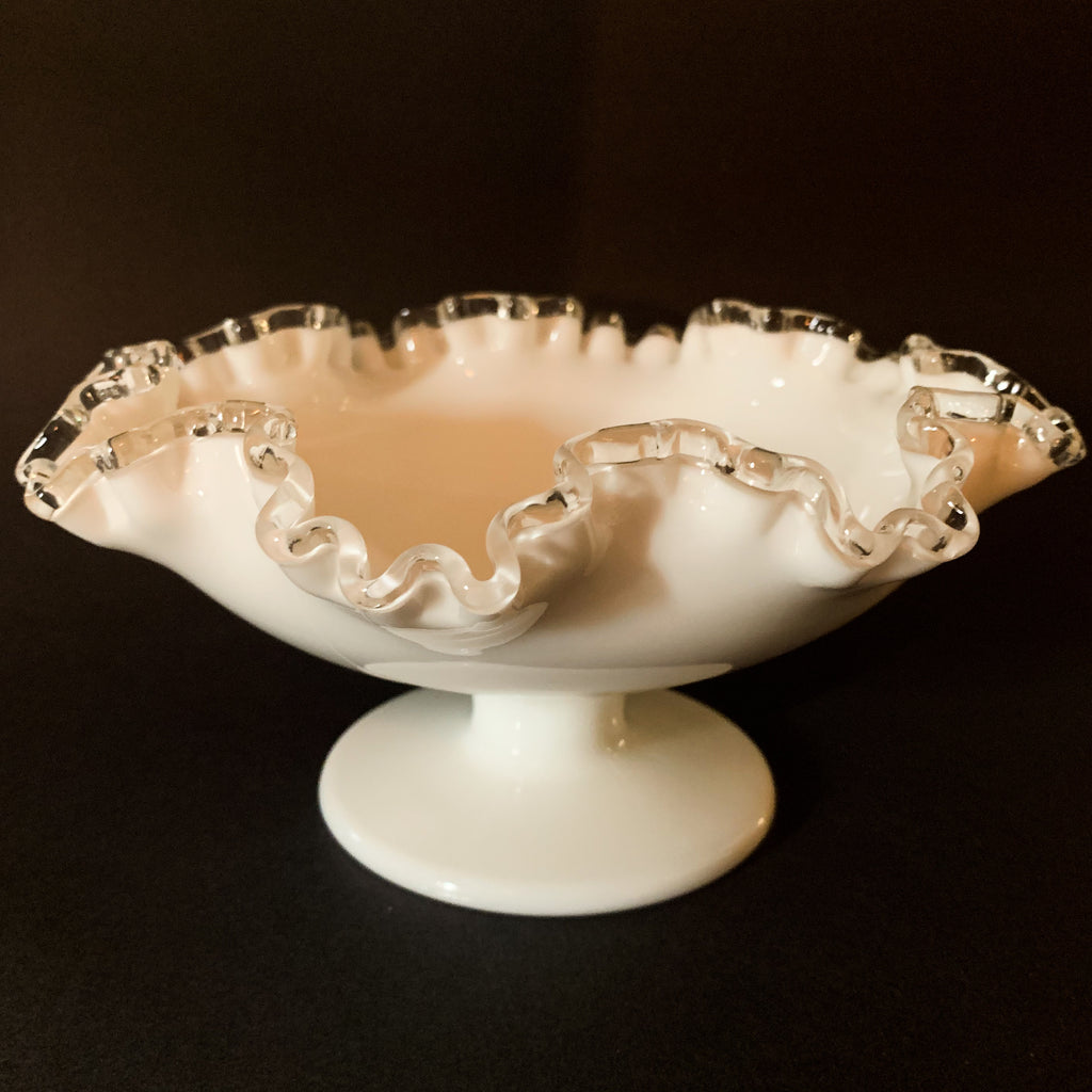 Vintage Fenton Milk Glass Ruffed Edge Candy Bowl Dish