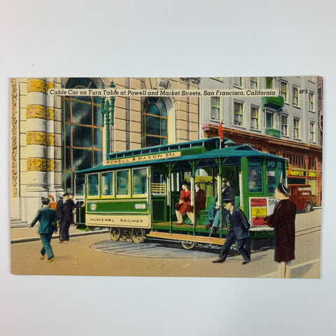 San Francisco California Cable Car on turn table Powel Market Street CA Postcard