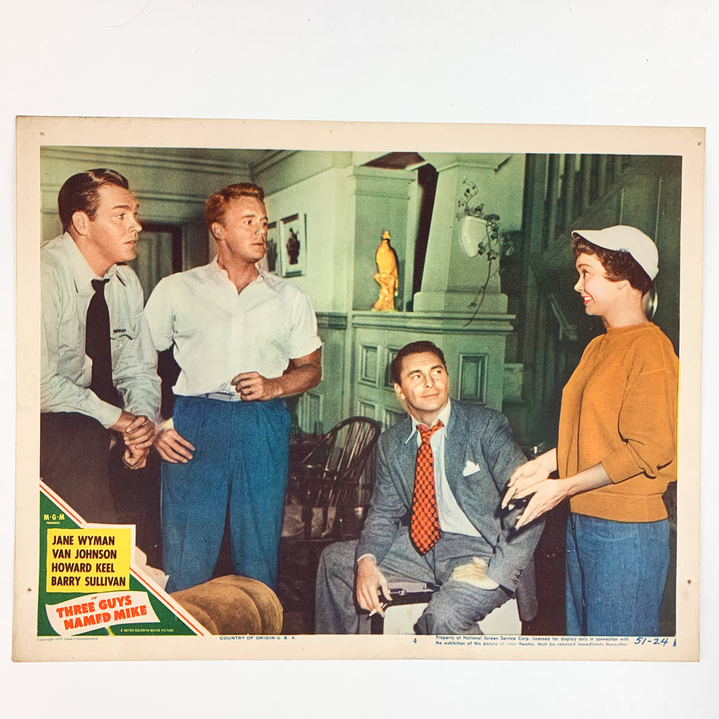 1951 MGM Three Guys Named MIke Barry Sullivan Jane Wyman Lobby Card