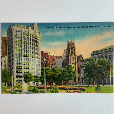 Christ's Church Cathedral and Sunken Gardens St. Louis MO Postcard
