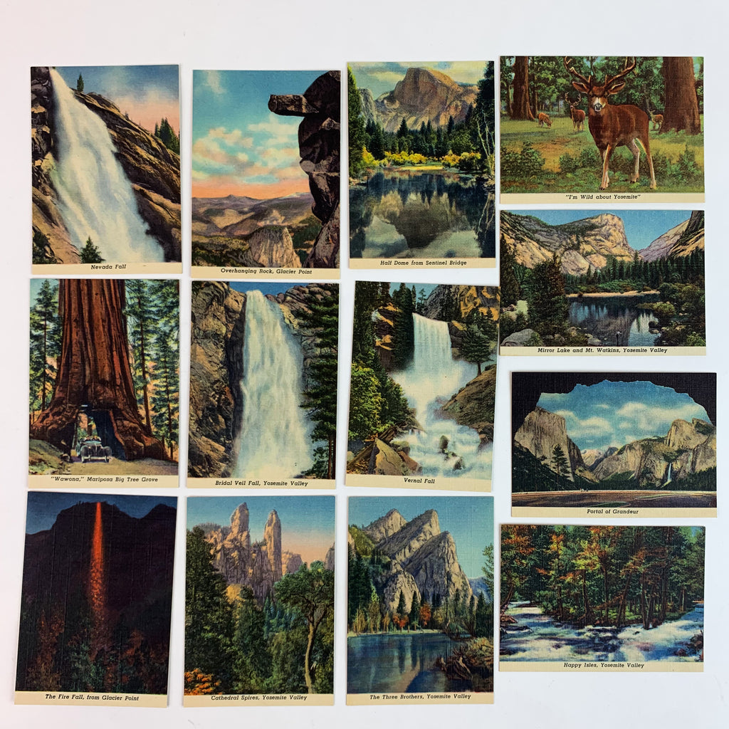 Vintage Souvenir Views 13 Colored  Yosemite National Park Pictorial Cards