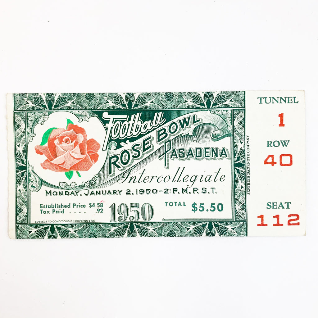 1950 Rose Bowl Pasadena California Football Intercollegiate Ticket Stub