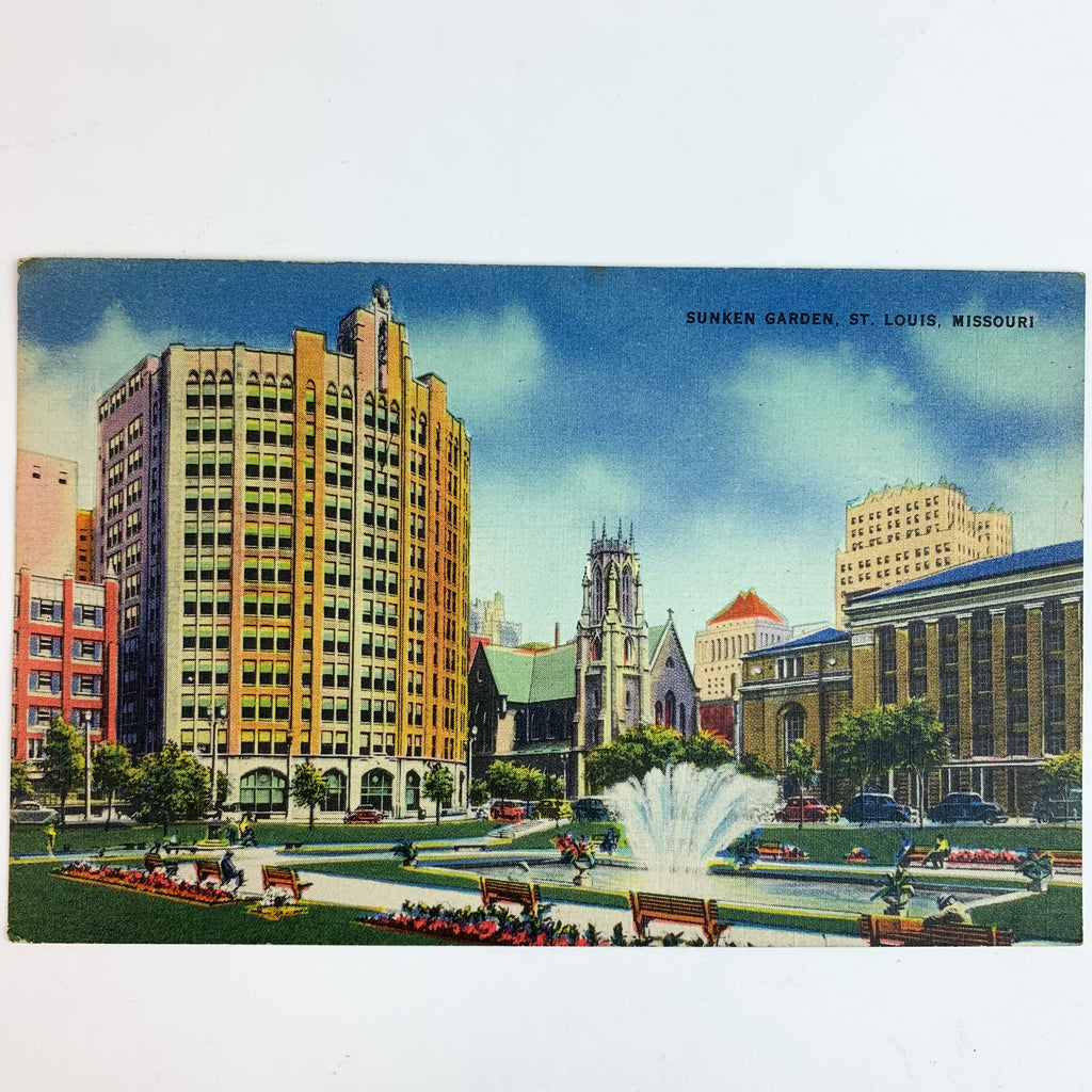 Sunken Gardens St Louis Missouri MO Linen Postcard