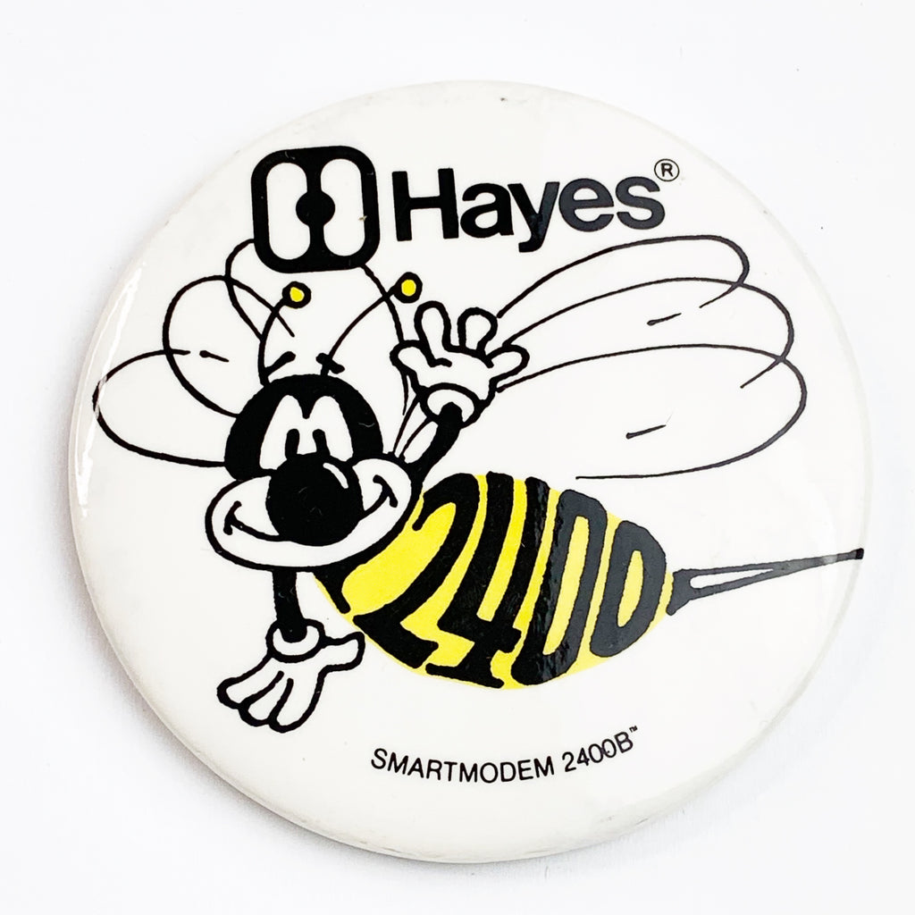 Vintage Hayes Smartmodem 2400B Computer World Advertising Pinback Button