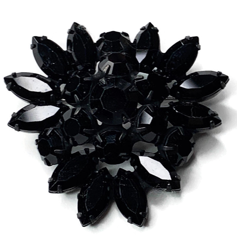 Vintage Faceted Black Rhinestone Cluster Brooch