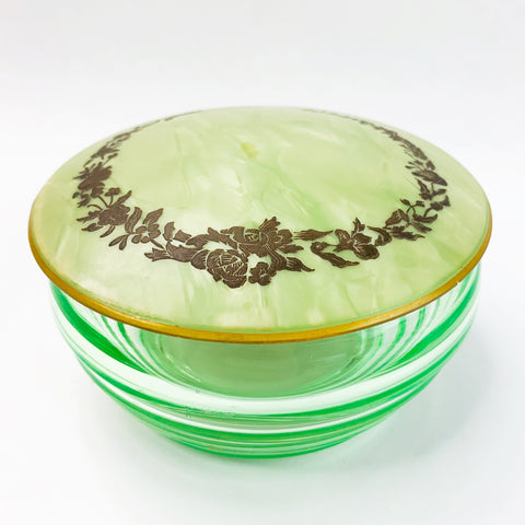 Vintage Green Depression Glass with Lid