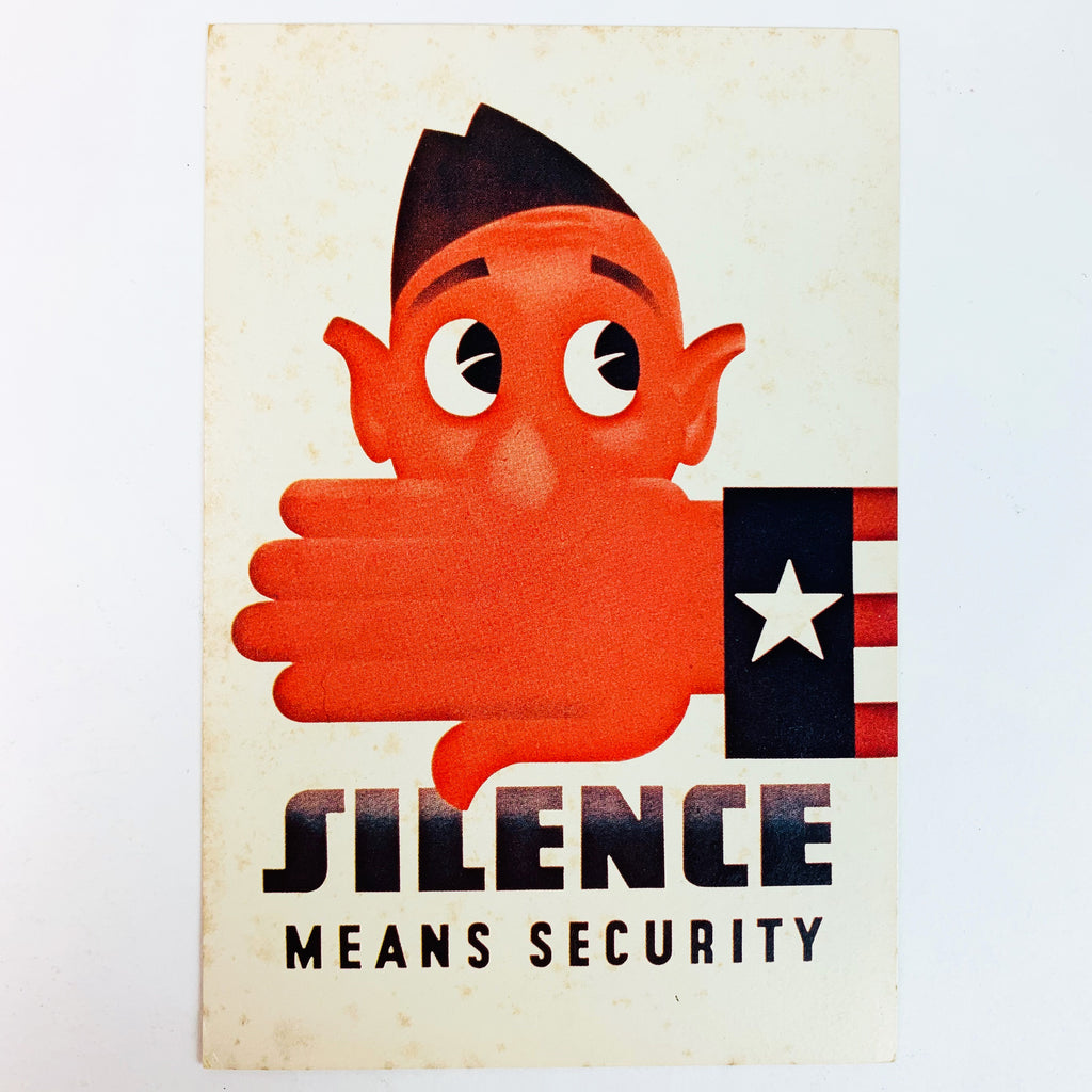 Vintage World War II Security Poster Silence Means Security 4X6 Postcard