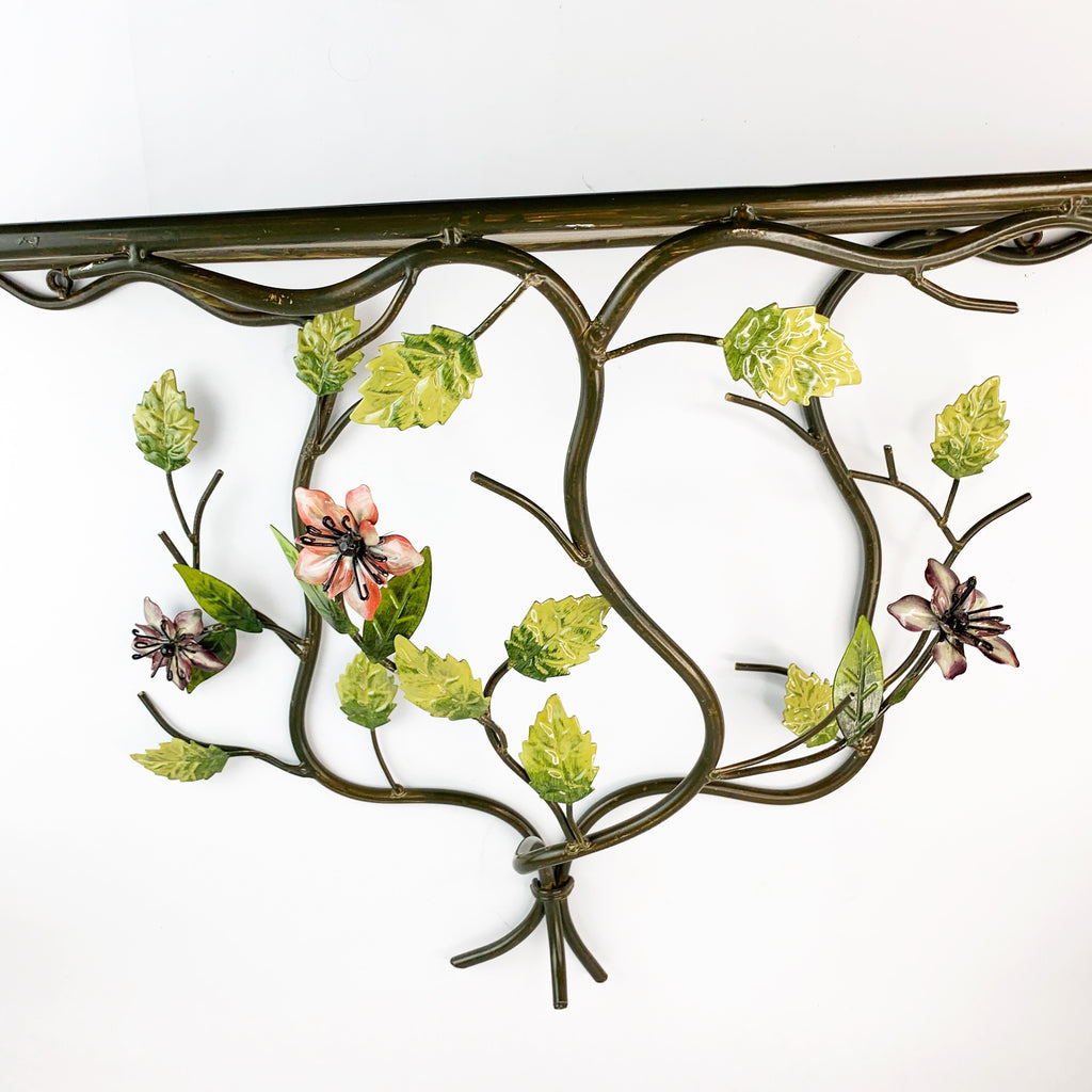 Vintage Wrought Iron Metal Flower Hanging Shelf