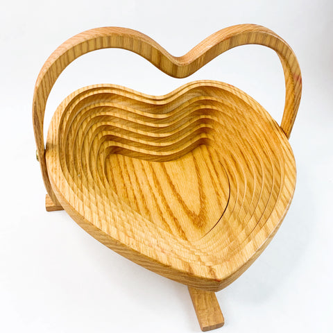 Vintage Folding Collapsible Wood Heart Basket