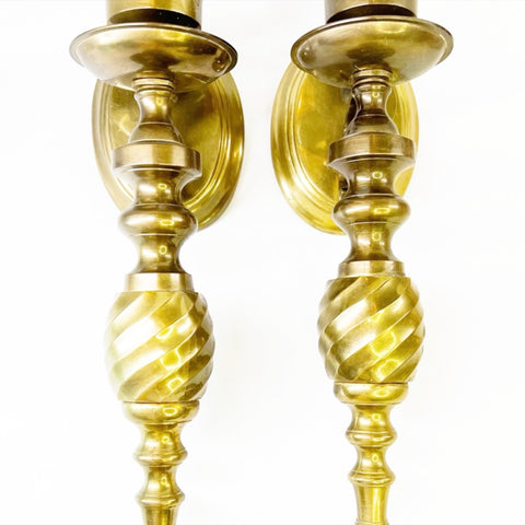 Mid-Century Brass Wall Candle Holder Scones Pair