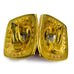 Vintage Gold Tone Square Enamel  Blue Red Rhinestone Clip On Earrings