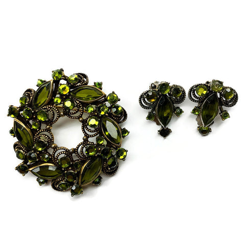 Vintage Weiss Rhinestone Brooch And Earrings Set