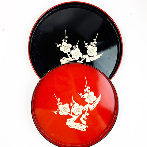 Vintage Japanese Red Black Lacquer Plate Trays