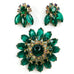 Vintage Green Iridescent Rhinestone Brooch & Clip On Set