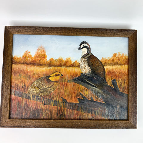 Vintage Bird Canvas Painting Wood Frame Art