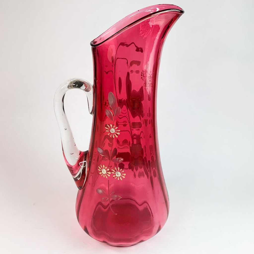 Vintage Glass Hand Painted Pitcher
