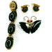 Vintage Dynasty Carved Dark Green Jade Bracelet Earring & Butterfly Pin