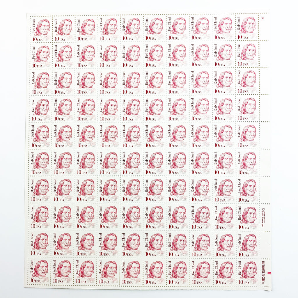1987 Red Cloud Stamp Sheet 100 USA Stamps 10 Cent