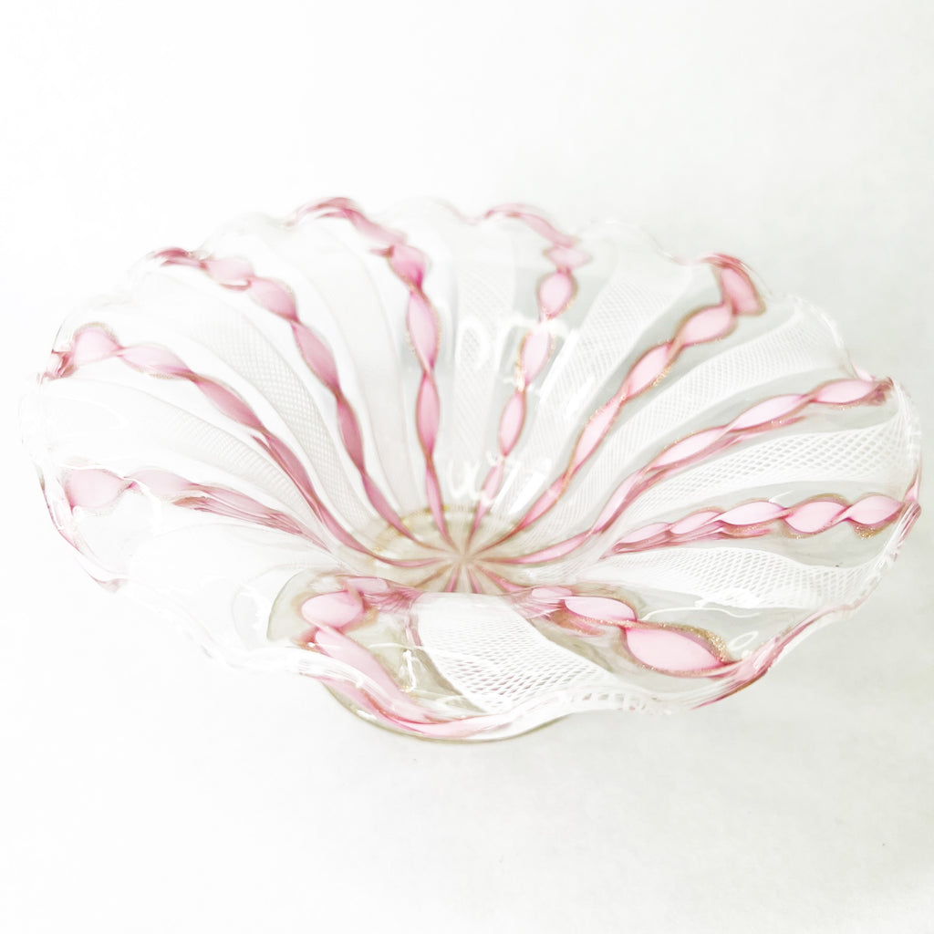 Vintage AVEM Pink Twisted Design Glass Bowl