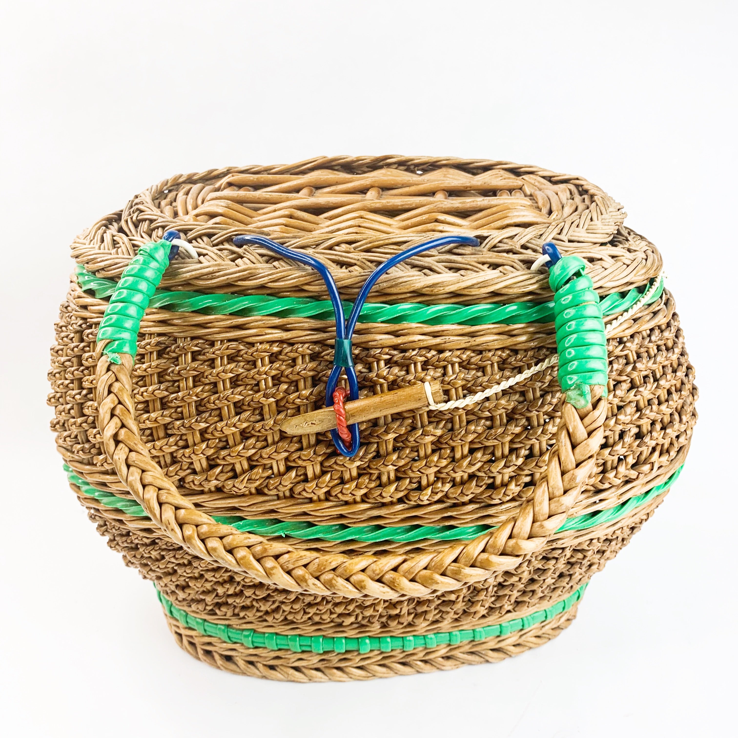 Vintage Woven Wicker Round Basket Purse with Swing Handle and Mushroom –  Standpipe Antiques