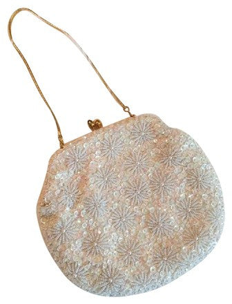 La Regale, Bags, Vintage La Regale Ltd White Beaded Evening Bag With Gold  Chain Strap