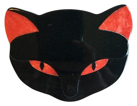 Vintage Lea Stein Black & Red Cat Head Pin